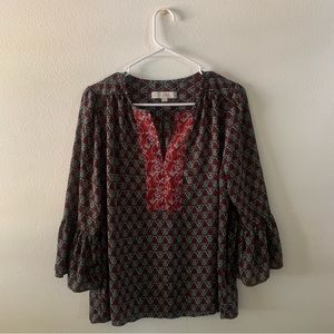Loft pattered blouse with flutter sleeve
